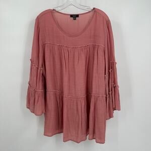 Cocomo Womens Pullover Top Size 2X Mauve Tiered Bell Sleeve Scoop Neck‎ Peasant